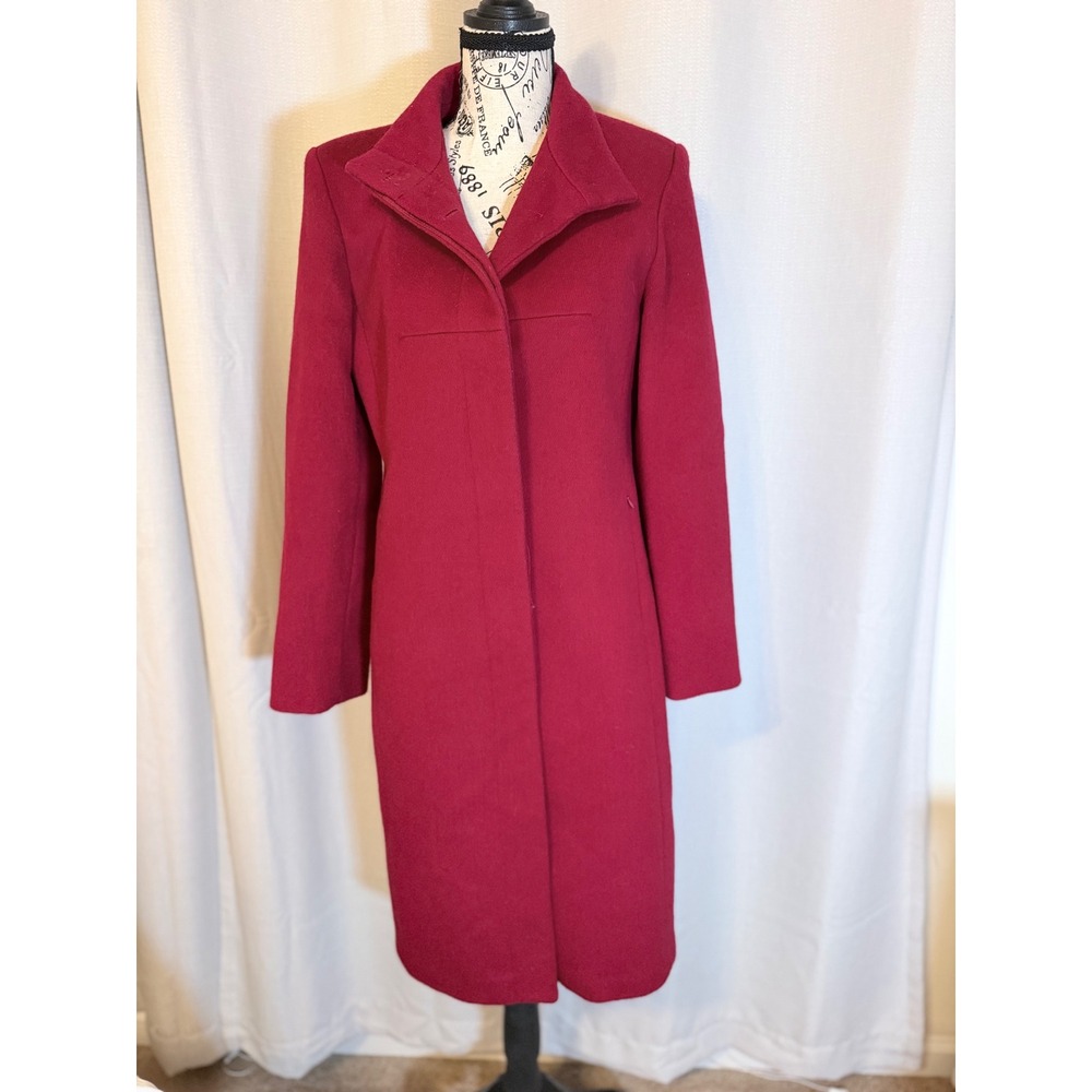 Vintage Alorna Forstmann Super Fina Wool Funnel Neck Long Coat Berry Red USA